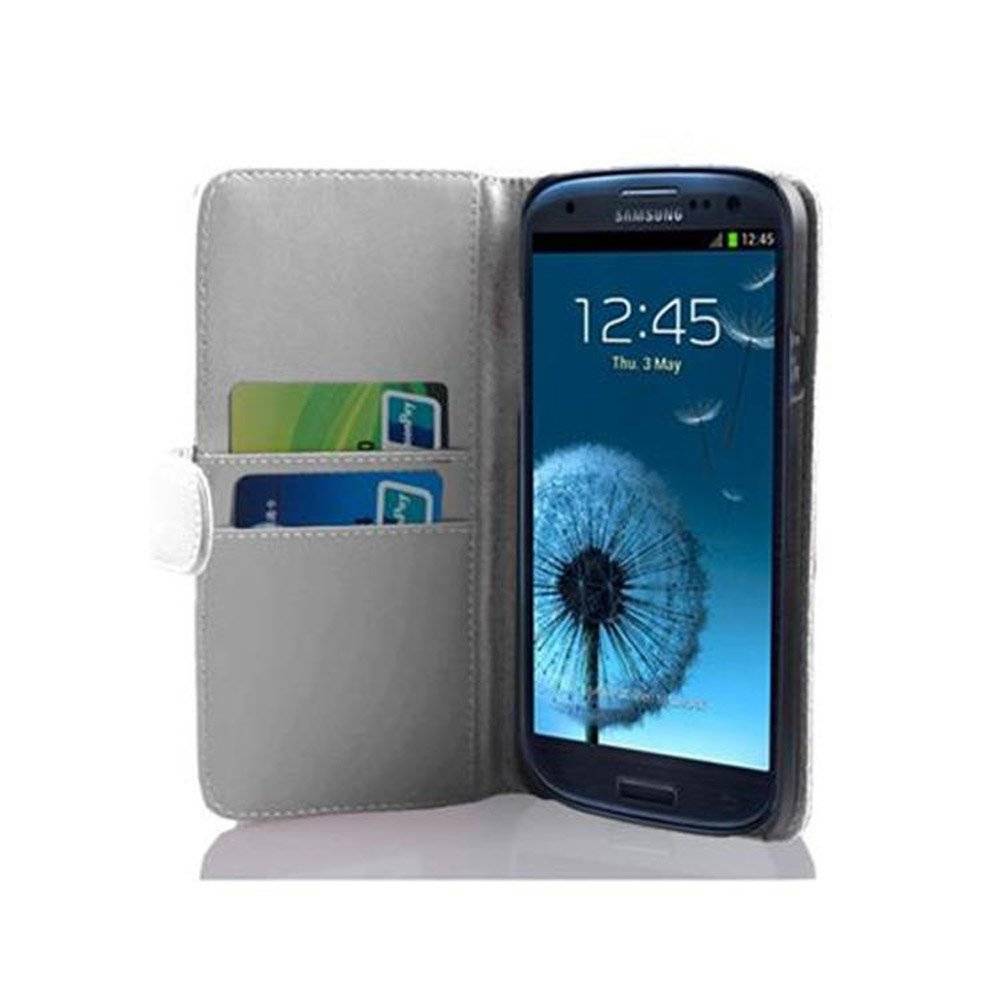 Cadorabo Handy Hülle für Galaxy S3 / S3 NEO  Hülle in POLAR WEIß , Schutzhülle Tasche case cover mit Kartenfach im glatten Design
