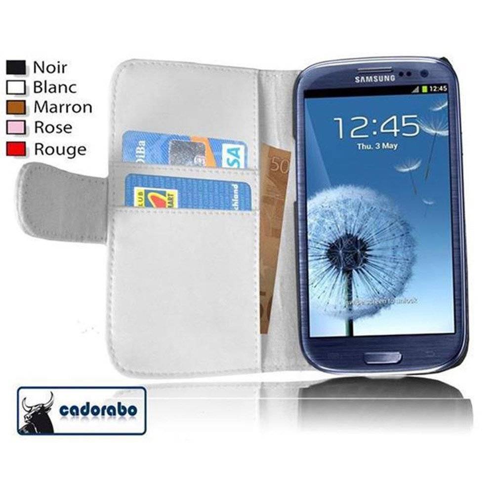 Cadorabo Handy Hülle für Galaxy S3 / S3 NEO  Hülle in POLAR WEIß , Schutzhülle Tasche case cover mit Kartenfach im glatten Design
