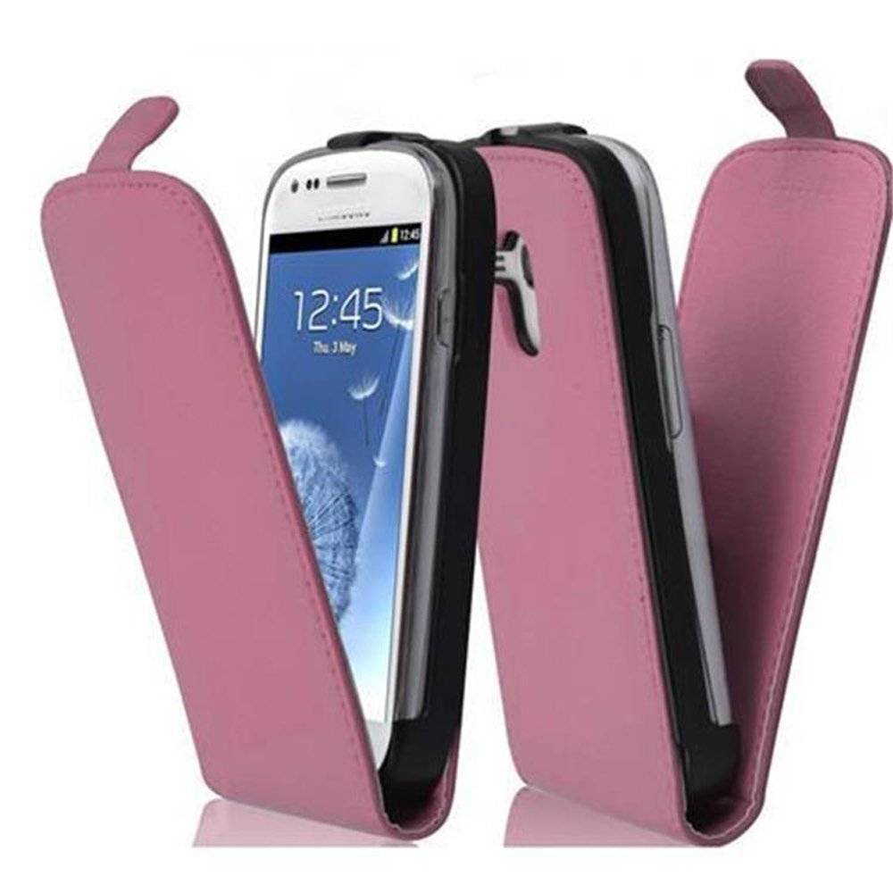 Cadorabo Hülle für Samsung Galaxy S3 MINI Hülle in ALT ROSA - Handyhülle im Flip Design aus glattem Textilleder - Case Cover Schutzhülle Etui Tas