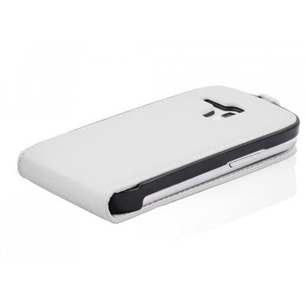 Cadorabo Hülle für Samsung Galaxy S3 MINI Hülle in POLAR WEIß - Handyhülle im Flip Design aus glattem Textilleder - Case Cover Schutzhülle Etui