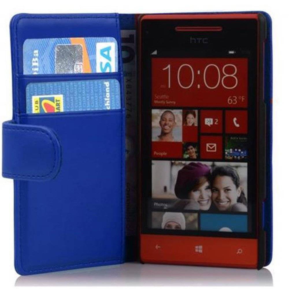 Cadorabo Handy Hülle für HTC 8S  Hülle in BRILLANT BLAU , Schutzhülle Tasche case cover mit Kartenfach im glatten Design