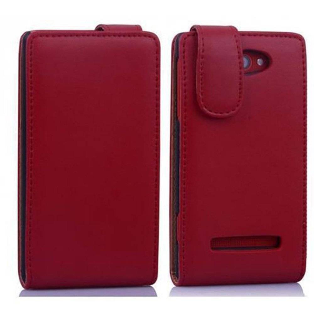 Cadorabo Hülle für HTC 8S Hülle in CHILI ROT - Handyhülle im Flip Design aus glattem Textilleder - Case Cover Schutzhülle Etui Tasche Book Klapp