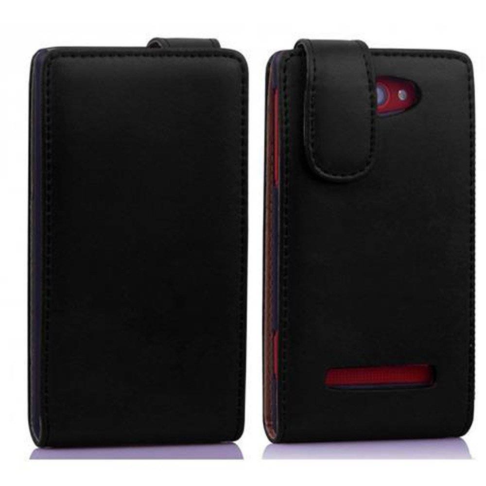 Cadorabo Hülle für HTC 8S Hülle in KAVIAR SCHWARZ - Handyhülle im Flip Design aus glattem Textilleder - Case Cover Schutzhülle Etui Tasche Book K