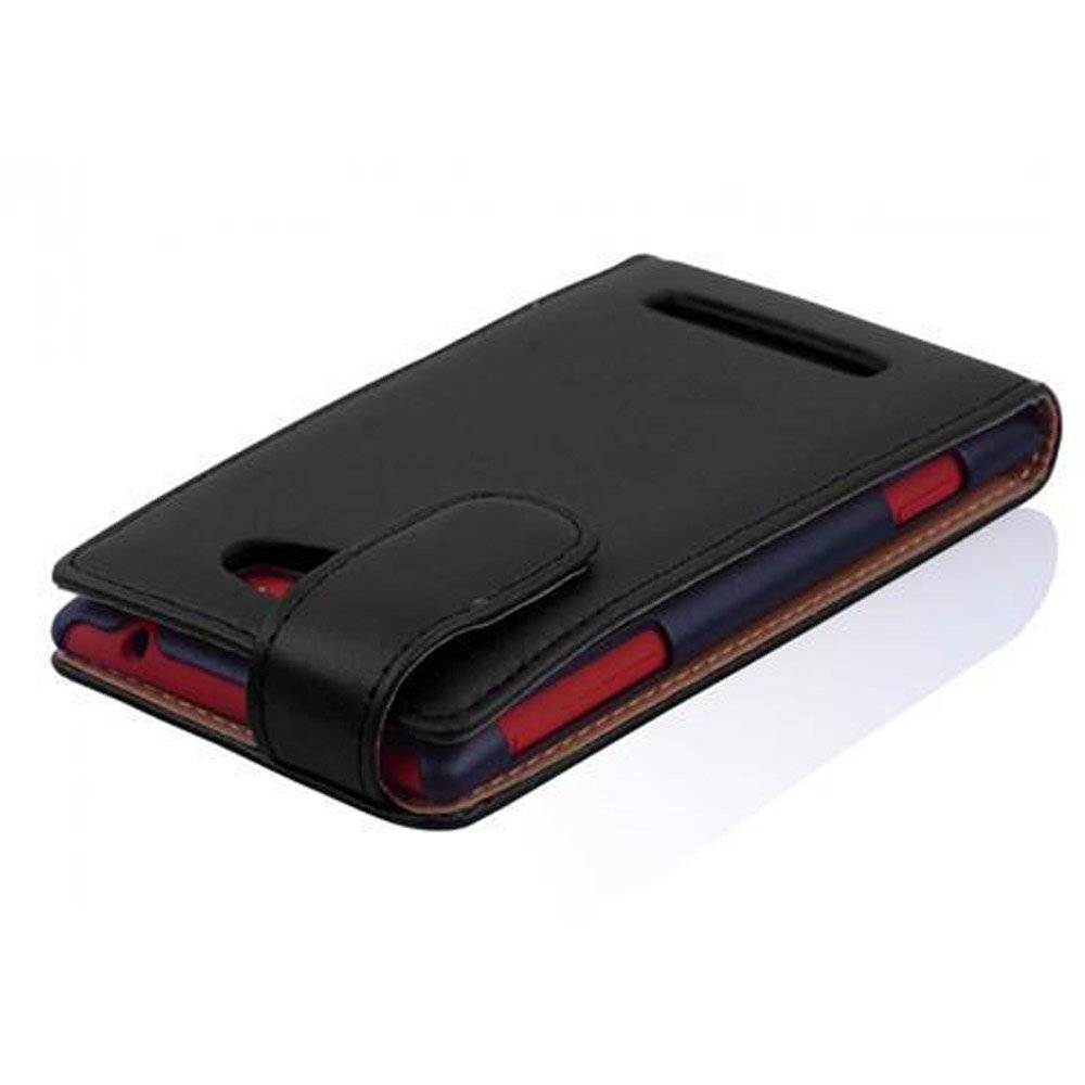 Cadorabo Hülle für HTC 8S Hülle in KAVIAR SCHWARZ - Handyhülle im Flip Design aus glattem Textilleder - Case Cover Schutzhülle Etui Tasche Book K