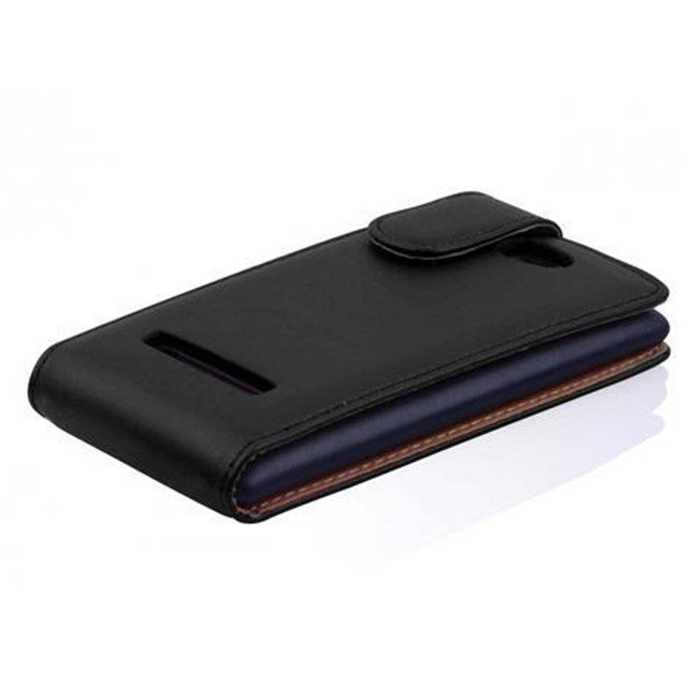 Cadorabo Hülle für HTC 8S Hülle in KAVIAR SCHWARZ - Handyhülle im Flip Design aus glattem Textilleder - Case Cover Schutzhülle Etui Tasche Book K