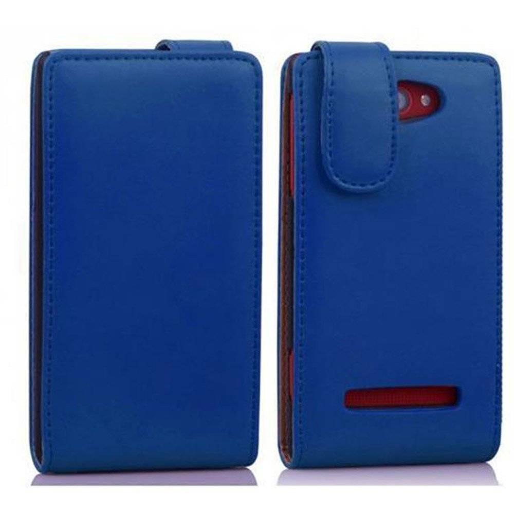 Cadorabo Hülle für HTC 8X Hülle in BRILLIANT BLAU - Handyhülle im Flip Design aus glattem Textilleder - Case Cover Schutzhülle Etui Tasche Book K