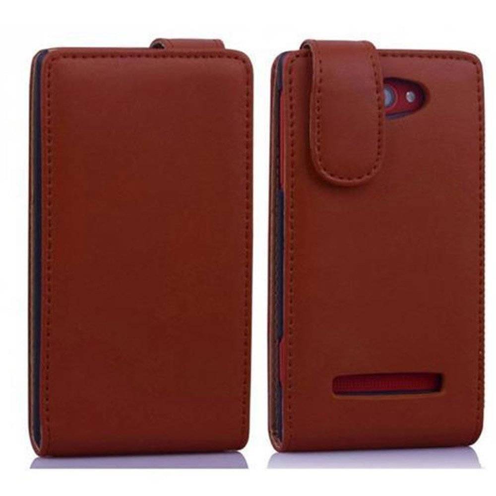 Cadorabo Hülle für HTC 8X Hülle in KAKAO BRAUN - Handyhülle im Flip Design aus glattem Textilleder - Case Cover Schutzhülle Etui Tasche Book Klap