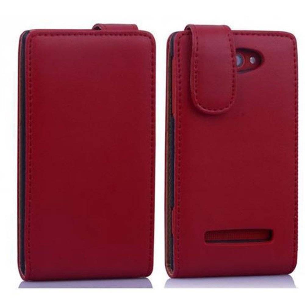 Cadorabo Hülle für HTC 8X Hülle in CHILI ROT - Handyhülle im Flip Design aus glattem Textilleder - Case Cover Schutzhülle Etui Tasche Book Klapp
