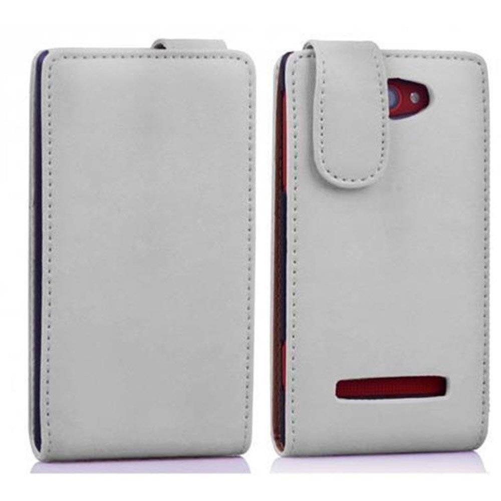 Cadorabo Hülle für HTC 8X Hülle in POLAR WEIß - Handyhülle im Flip Design aus glattem Textilleder - Case Cover Schutzhülle Etui Tasche Book Klap