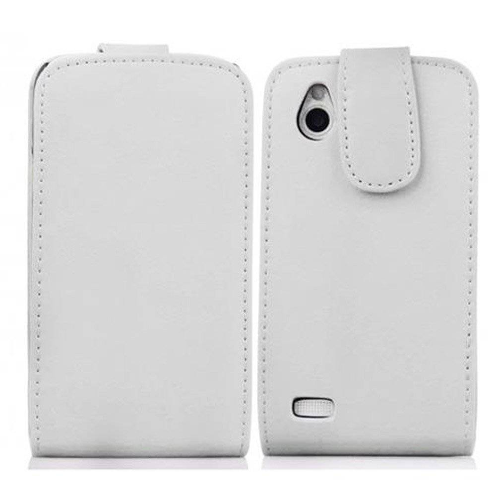 Cadorabo Hülle für HTC DESIRE X Hülle in POLAR WEIß - Handyhülle im Flip Design aus glattem Textilleder - Case Cover Schutzhülle Etui Tasche Boo