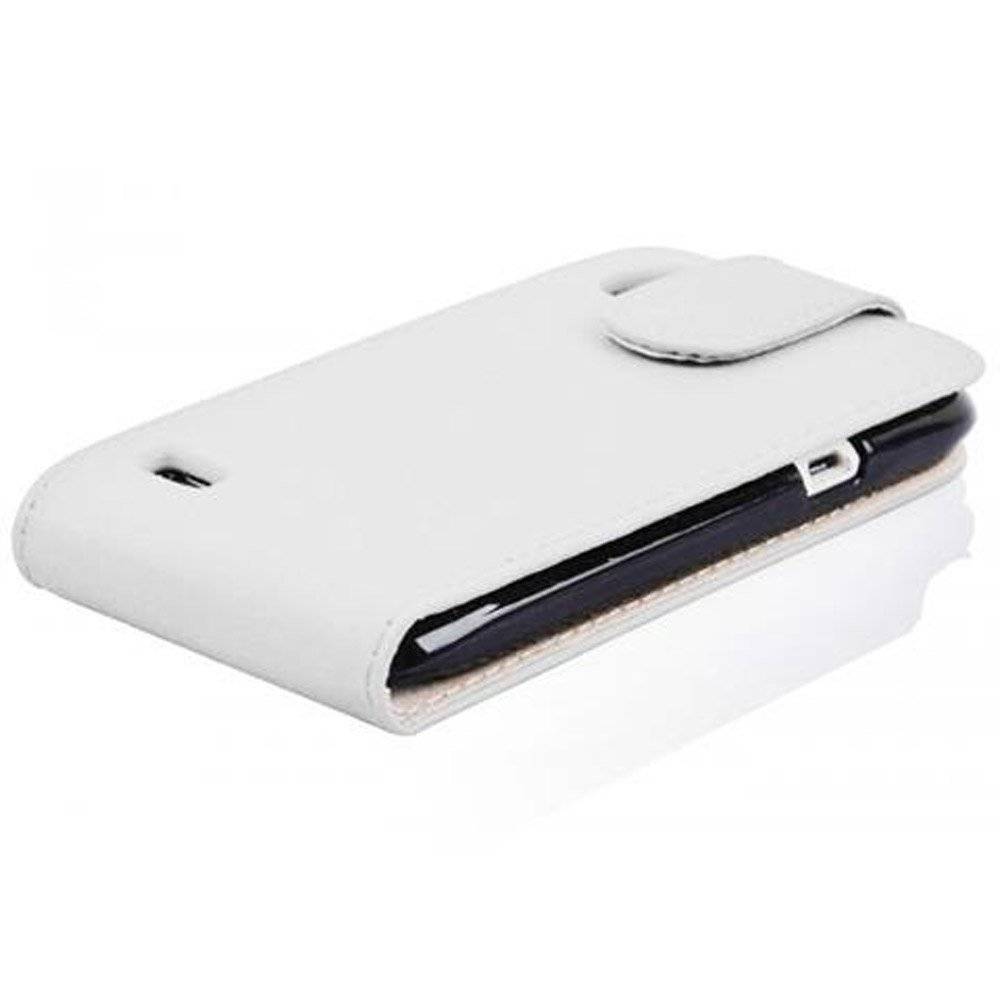 Cadorabo Hülle für HTC DESIRE X Hülle in POLAR WEIß - Handyhülle im Flip Design aus glattem Textilleder - Case Cover Schutzhülle Etui Tasche Boo