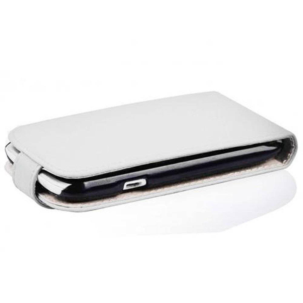 Cadorabo Hülle für HTC DESIRE X Hülle in POLAR WEIß - Handyhülle im Flip Design aus glattem Textilleder - Case Cover Schutzhülle Etui Tasche Boo