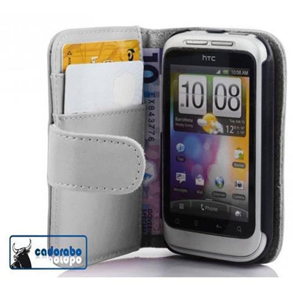 Cadorabo Handy Hülle für HTC WILDFIRE S  Hülle in POLAR WEIß , Schutzhülle Tasche case cover mit Kartenfach im glatten Design