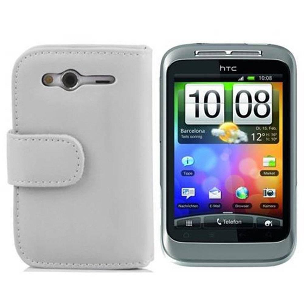 Cadorabo Handy Hülle für HTC WILDFIRE S  Hülle in POLAR WEIß , Schutzhülle Tasche case cover mit Kartenfach im glatten Design