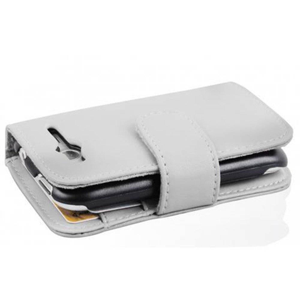 Cadorabo Handy Hülle für HTC WILDFIRE S  Hülle in POLAR WEIß , Schutzhülle Tasche case cover mit Kartenfach im glatten Design