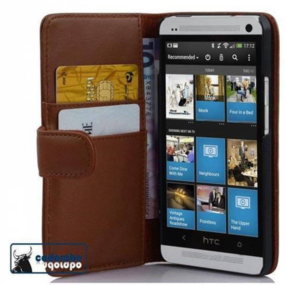 Cadorabo Handy Hülle für HTC ONE M7 Hülle in KAKAO BRAUN , Schutzhülle Tasche case cover mit Kartenfach im glatten Design