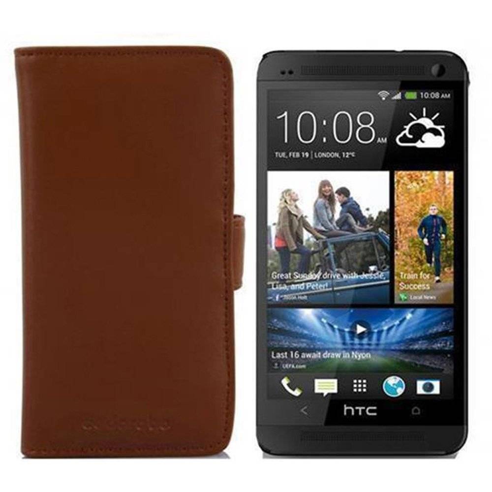 Cadorabo Handy Hülle für HTC ONE M7 Hülle in KAKAO BRAUN , Schutzhülle Tasche case cover mit Kartenfach im glatten Design