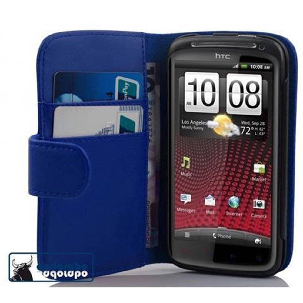 Cadorabo Handy Hülle für HTC SENSATION XE  Hülle in BRILLANT BLAU , Schutzhülle Tasche case cover mit Kartenfach im glatten Design