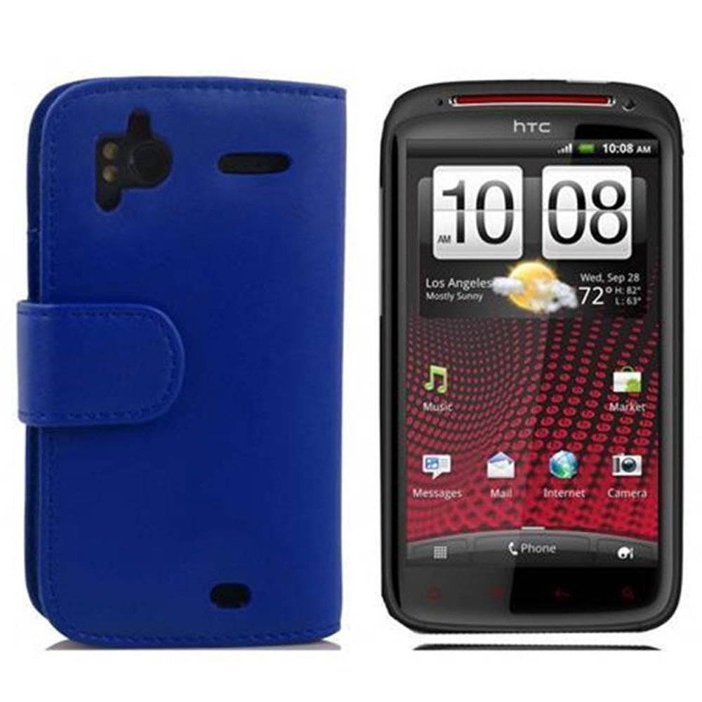 Cadorabo Handy Hülle für HTC SENSATION XE  Hülle in BRILLANT BLAU , Schutzhülle Tasche case cover mit Kartenfach im glatten Design