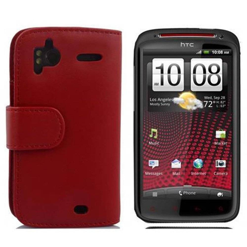 Cadorabo Handy Hülle für HTC SENSATION XE  Hülle in CHILI ROT , Schutzhülle Tasche case cover mit Kartenfach im glatten Design