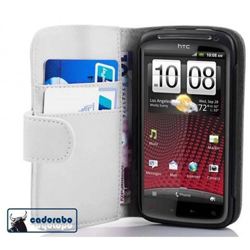 Cadorabo Handy Hülle für HTC SENSATION XE  Hülle in POLAR WEIß , Schutzhülle Tasche case cover mit Kartenfach im glatten Design