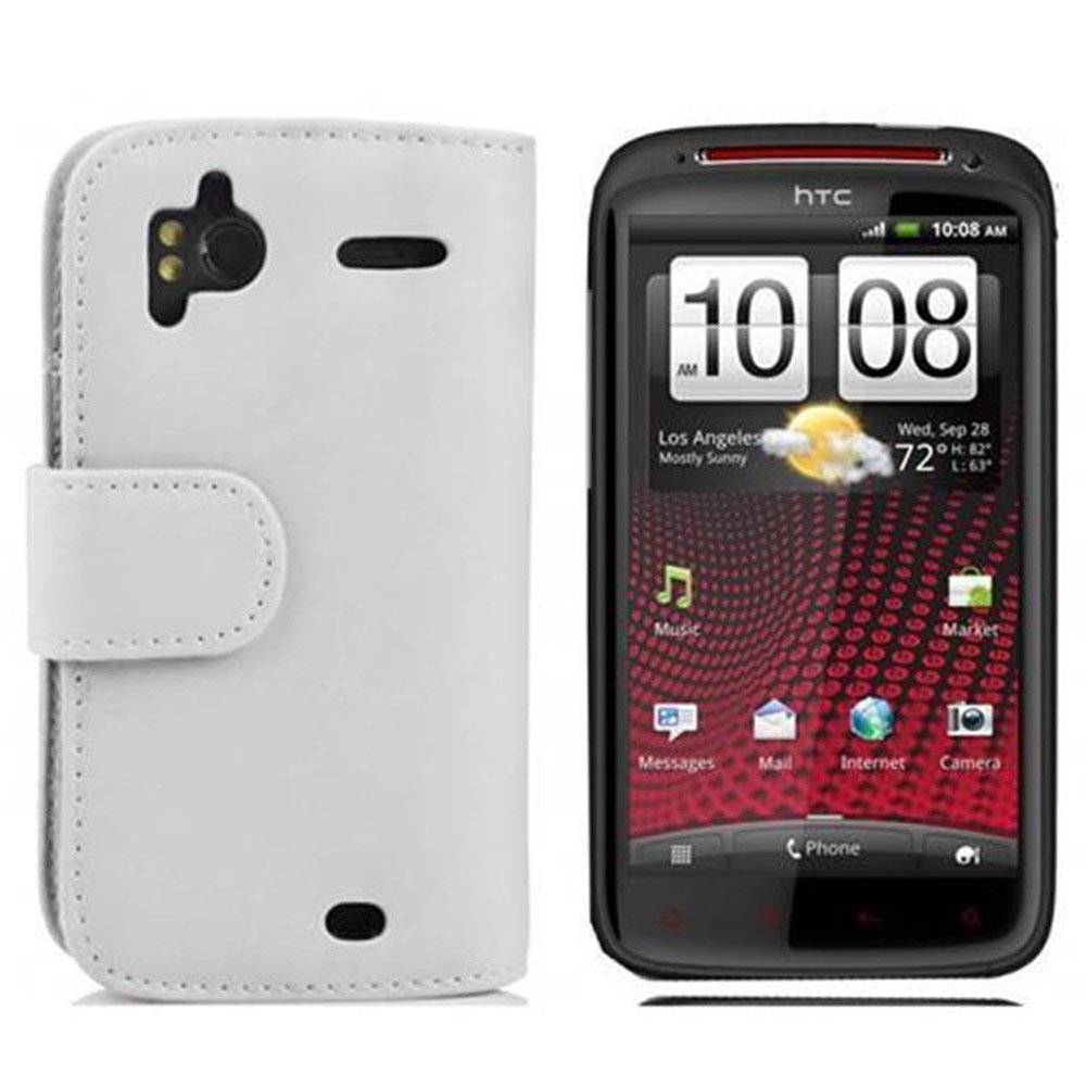 Cadorabo Handy Hülle für HTC SENSATION XE  Hülle in POLAR WEIß , Schutzhülle Tasche case cover mit Kartenfach im glatten Design