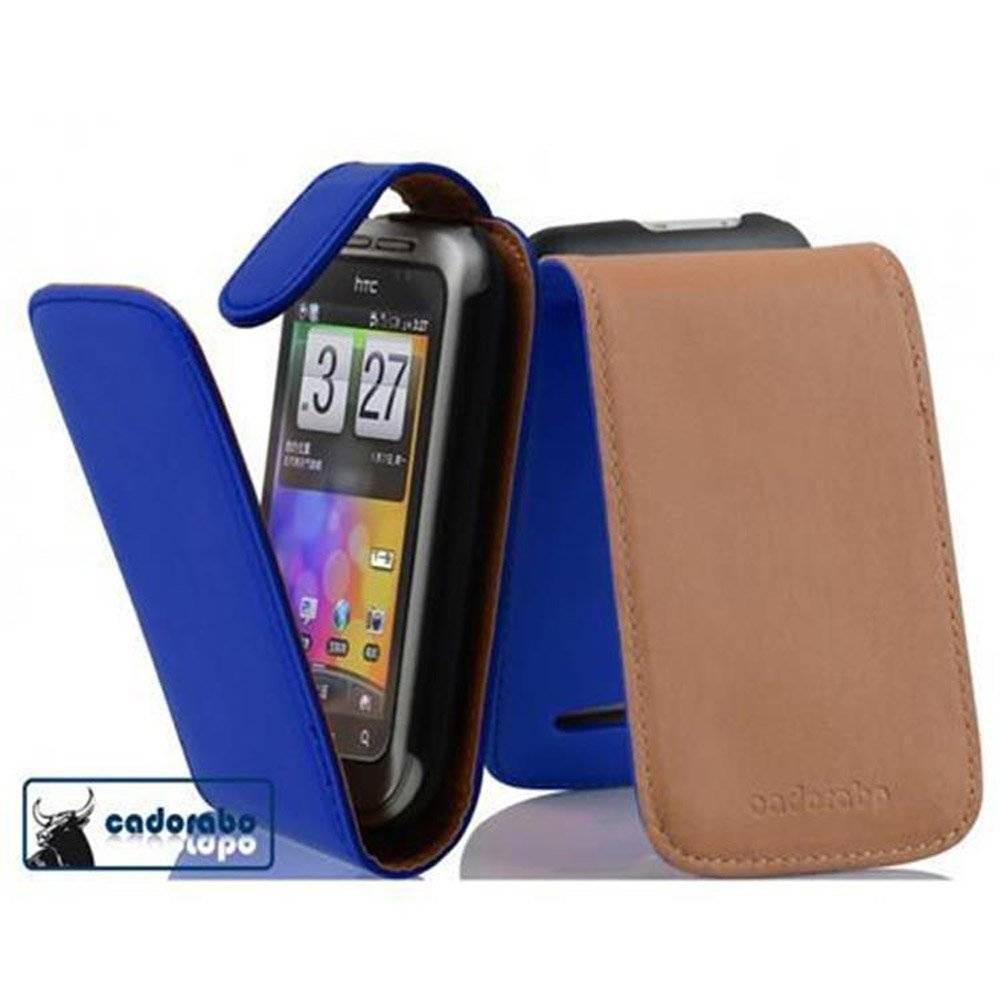 Cadorabo Hülle für HTC WILDFIRE S Hülle in BRILLIANT BLAU - Handyhülle im Flip Design aus glattem Textilleder - Case Cover Schutzhülle Etui Tasch