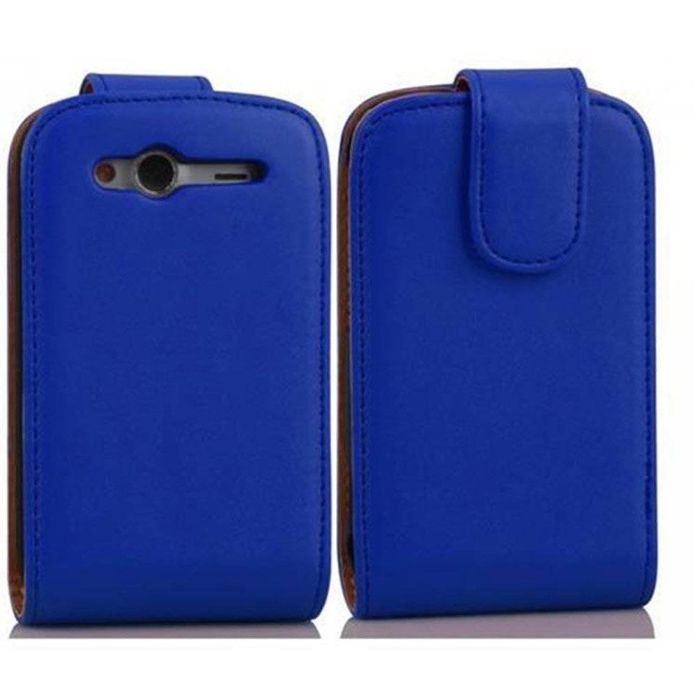 Cadorabo Hülle für HTC WILDFIRE S Hülle in BRILLIANT BLAU - Handyhülle im Flip Design aus glattem Textilleder - Case Cover Schutzhülle Etui Tasch