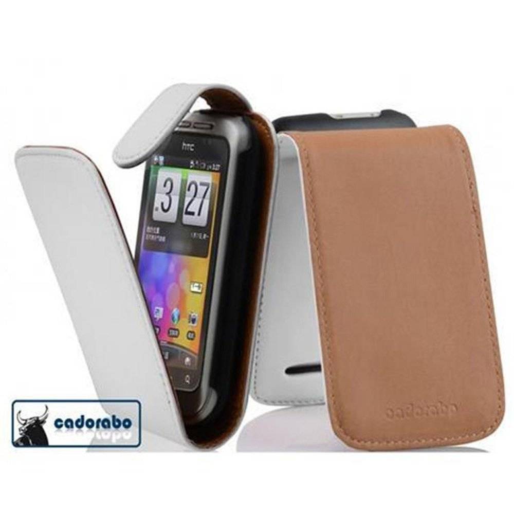 Cadorabo Hülle für HTC WILDFIRE S Hülle in POLAR WEIß - Handyhülle im Flip Design aus glattem Textilleder - Case Cover Schutzhülle Etui Tasche B