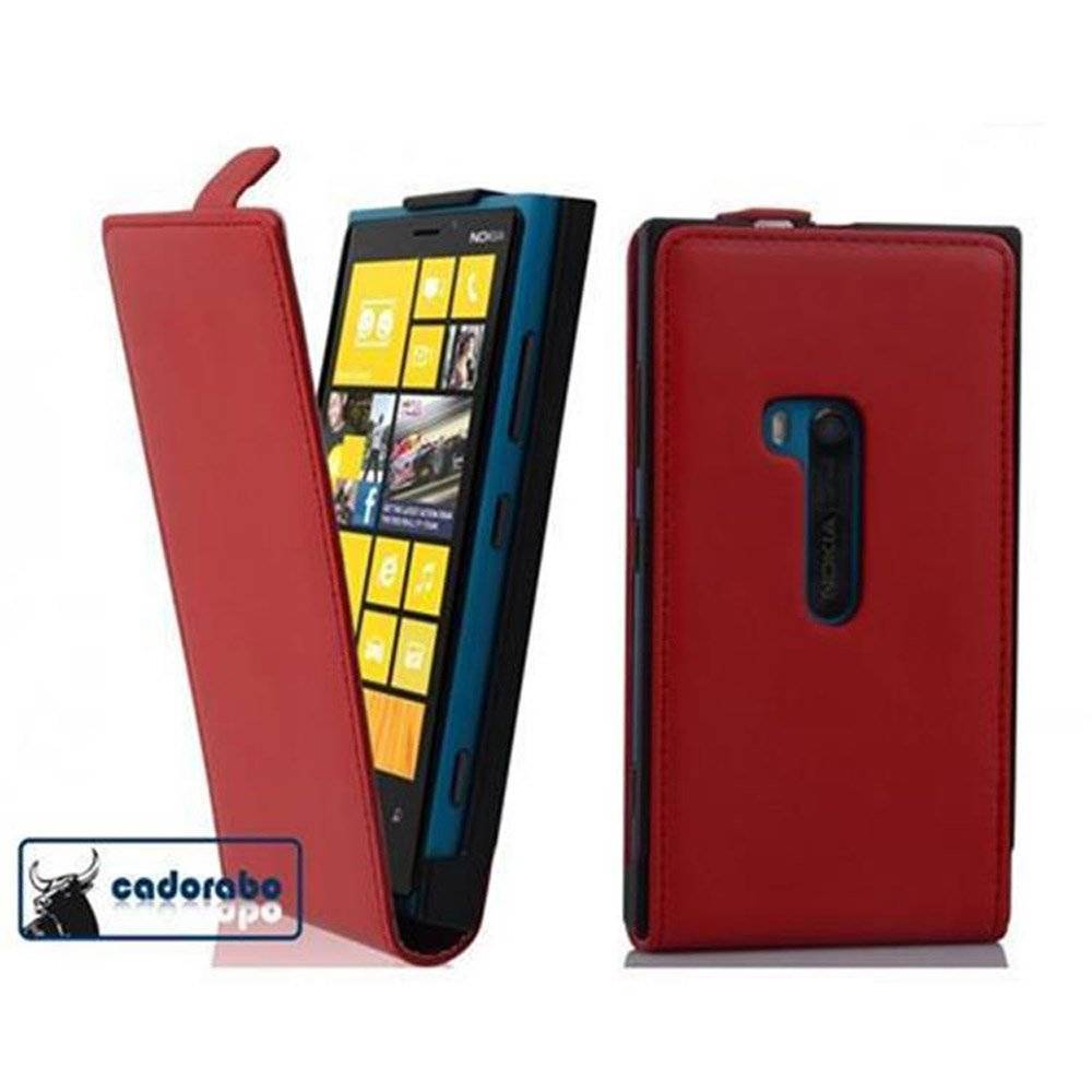 Cadorabo Hülle für Nokia Lumia 920 Hülle in CHILI ROT - Handyhülle im Flip Design aus glattem Textilleder - Case Cover Schutzhülle Etui Tasche Bo