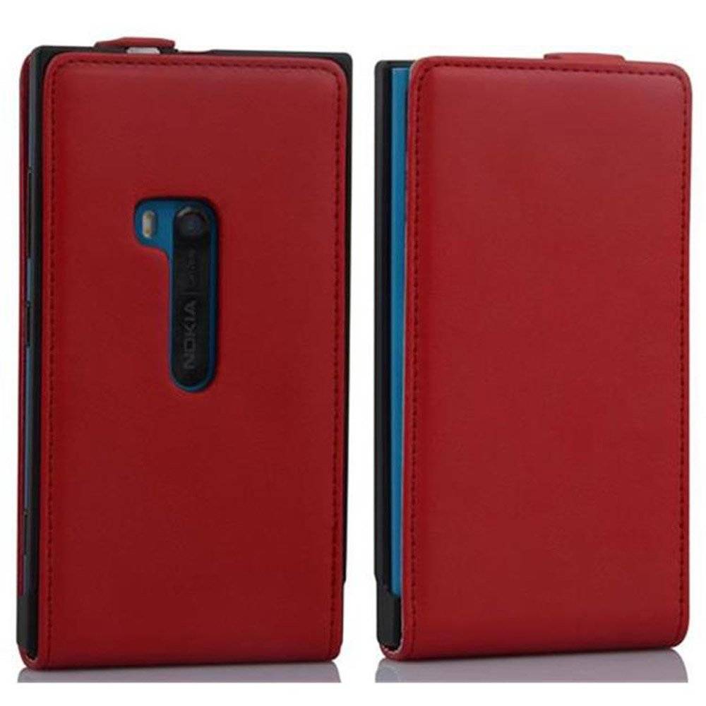 Cadorabo Hülle für Nokia Lumia 920 Hülle in CHILI ROT - Handyhülle im Flip Design aus glattem Textilleder - Case Cover Schutzhülle Etui Tasche Bo