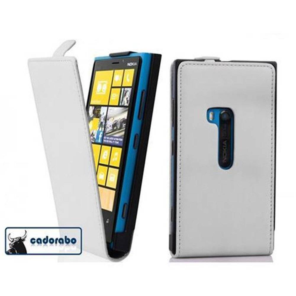 Cadorabo Hülle für Nokia Lumia 920 Hülle in POLAR WEIß - Handyhülle im Flip Design aus glattem Textilleder - Case Cover Schutzhülle Etui Tasche
