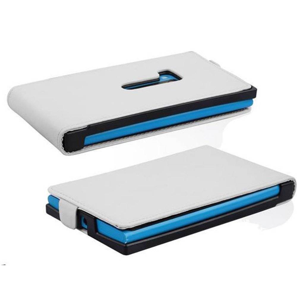 Cadorabo Hülle für Nokia Lumia 920 Hülle in POLAR WEIß - Handyhülle im Flip Design aus glattem Textilleder - Case Cover Schutzhülle Etui Tasche