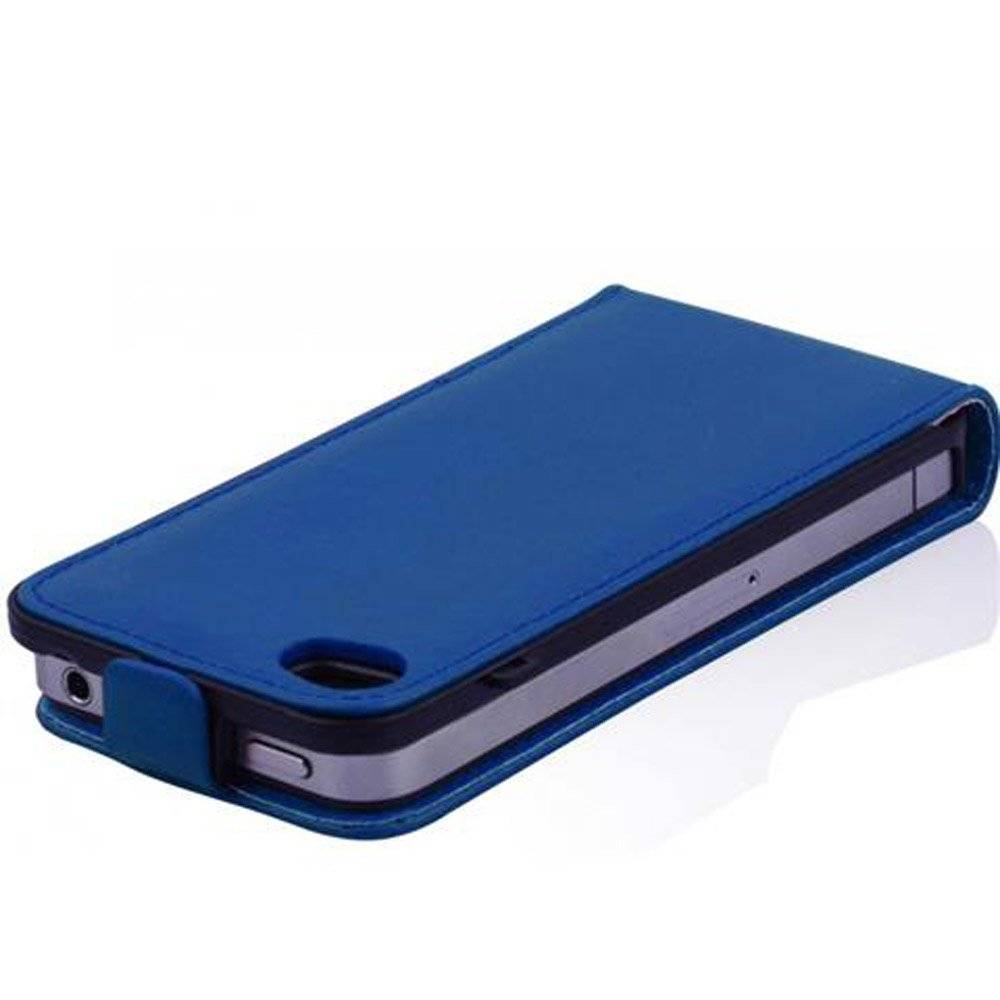 Cadorabo Hülle für Apple iPhone 4 / iPhone 4S Hülle in BRILLIANT BLAU - Handyhülle im Flip Design aus glattem Textilleder - Case Cover Schutzhüll