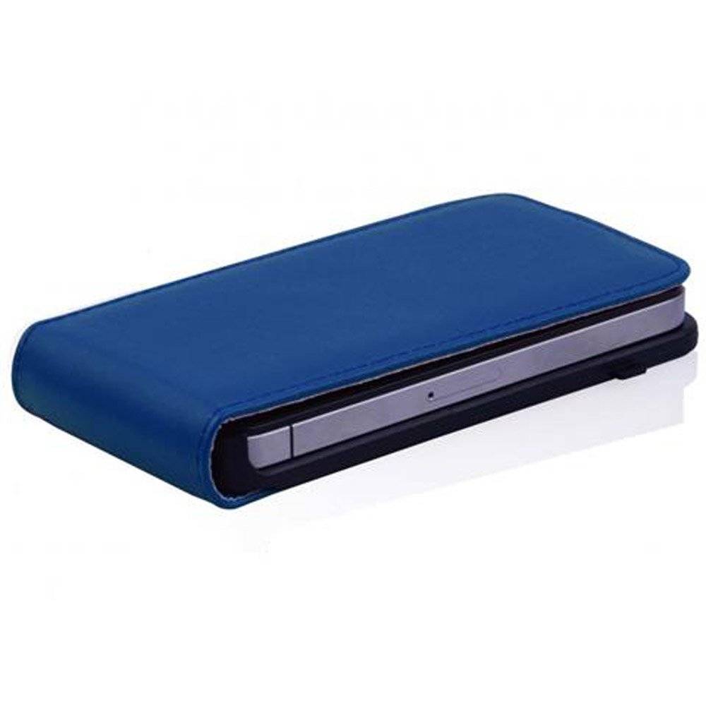 Cadorabo Hülle für Apple iPhone 4 / iPhone 4S Hülle in BRILLIANT BLAU - Handyhülle im Flip Design aus glattem Textilleder - Case Cover Schutzhüll