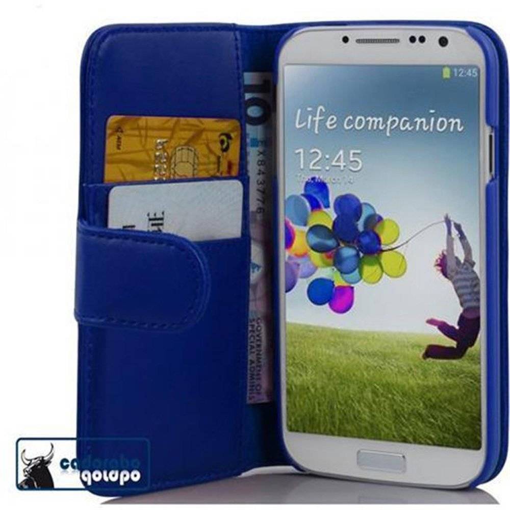 Cadorabo Handy Hülle für Galaxy S4 Hülle in BRILLANT BLAU , Schutzhülle Tasche case cover mit Kartenfach im glatten Design
