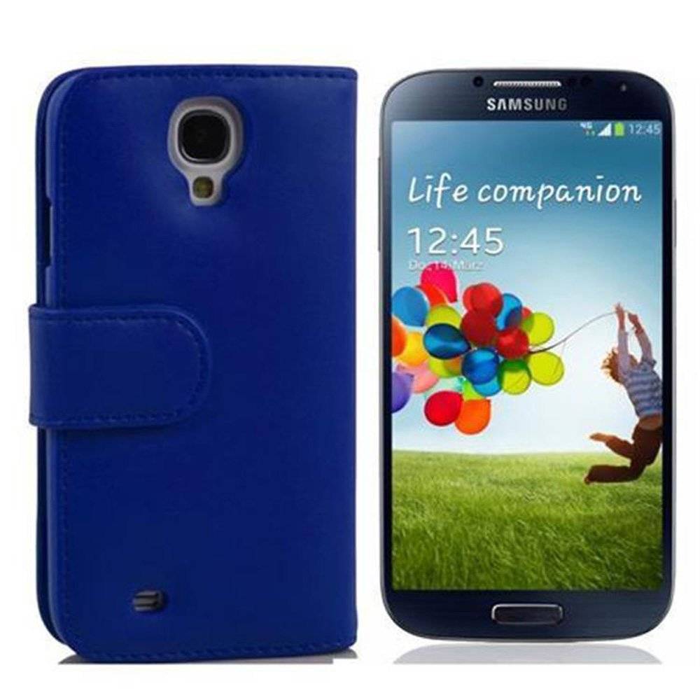 Cadorabo Handy Hülle für Galaxy S4 Hülle in BRILLANT BLAU , Schutzhülle Tasche case cover mit Kartenfach im glatten Design