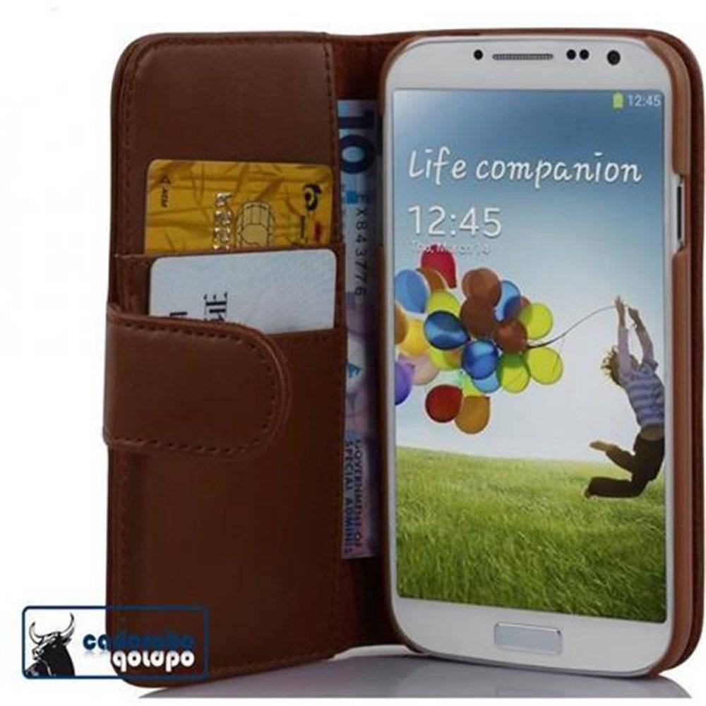 Cadorabo Handy Hülle für Galaxy S4 Hülle in KAKAO BRAUN , Schutzhülle Tasche case cover mit Kartenfach im glatten Design