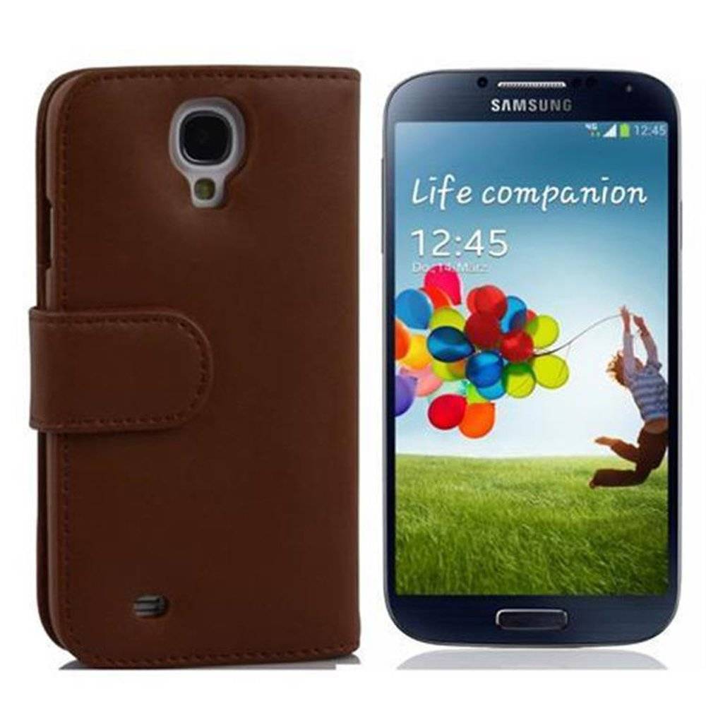 Cadorabo Handy Hülle für Galaxy S4 Hülle in KAKAO BRAUN , Schutzhülle Tasche case cover mit Kartenfach im glatten Design