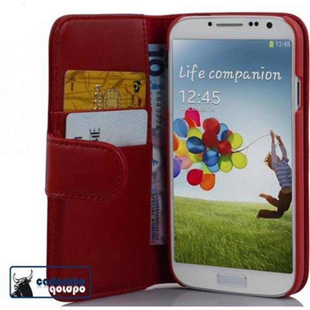 Cadorabo Handy Hülle für Galaxy S4 Hülle in CHILI ROT , Schutzhülle Tasche case cover mit Kartenfach im glatten Design