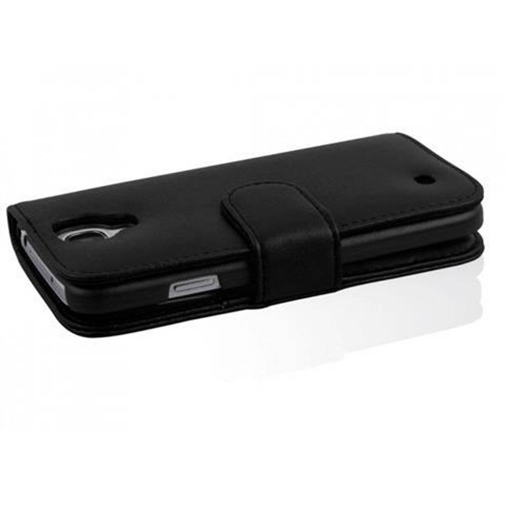 Cadorabo Handy Hülle für Galaxy S4 Hülle in KAVIAR SCHWARZ , Schutzhülle Tasche case cover mit Kartenfach im glatten Design