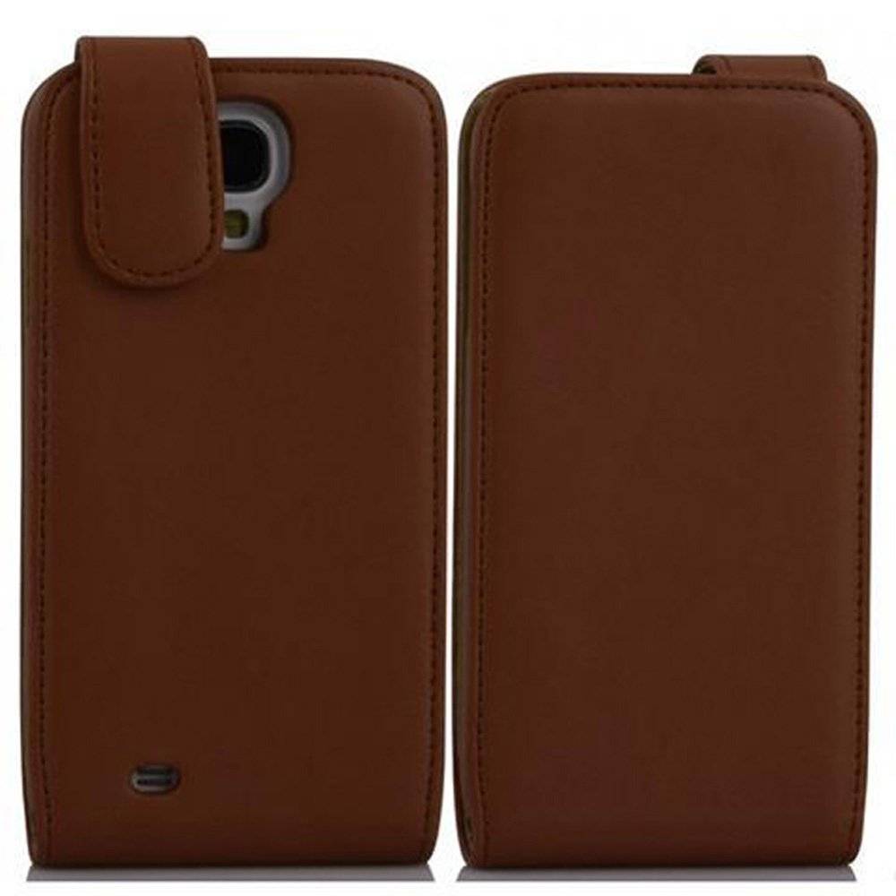 Cadorabo Hülle für Samsung Galaxy S4 Hülle in KAKAO BRAUN - Handyhülle im Flip Design aus glattem Textilleder - Case Cover Schutzhülle Etui Tasch