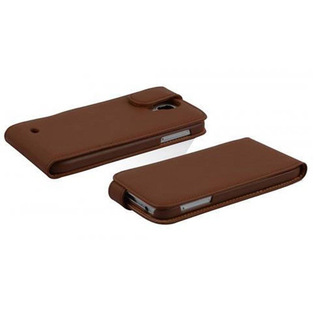 Cadorabo Hülle für Samsung Galaxy S4 Hülle in KAKAO BRAUN - Handyhülle im Flip Design aus glattem Textilleder - Case Cover Schutzhülle Etui Tasch