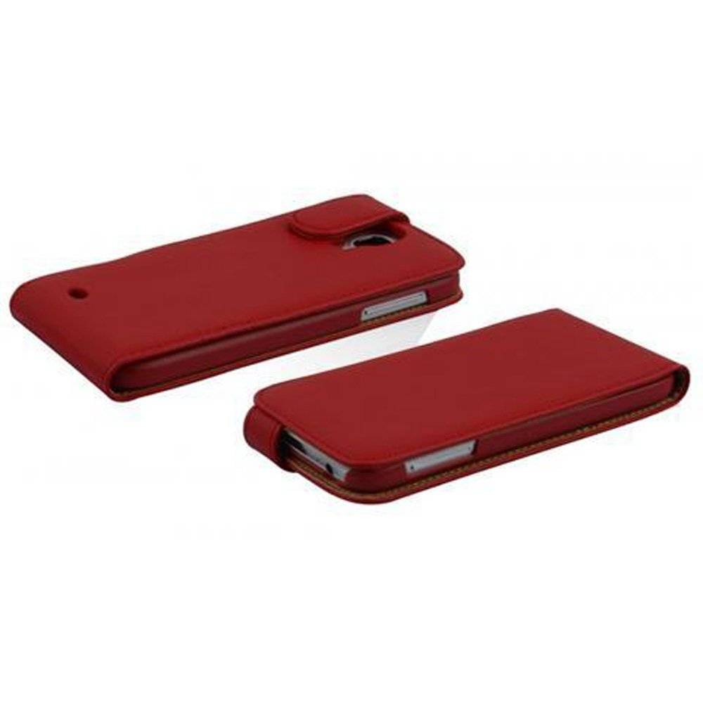 Cadorabo Hülle für Samsung Galaxy S4 Hülle in CHILI ROT - Handyhülle im Flip Design aus glattem Textilleder - Case Cover Schutzhülle Etui Tasche