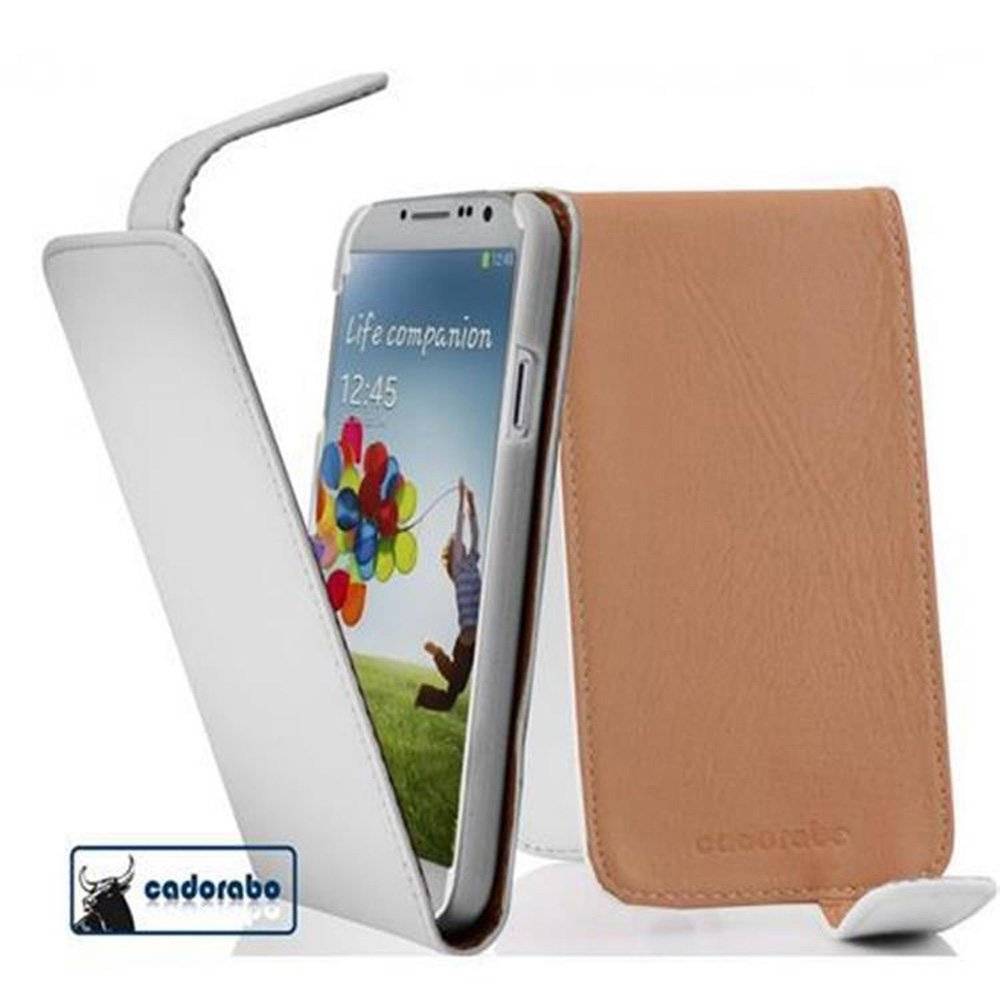 Cadorabo Hülle für Samsung Galaxy S4 Hülle in POLAR WEIß - Handyhülle im Flip Design aus glattem Textilleder - Case Cover Schutzhülle Etui Tasch