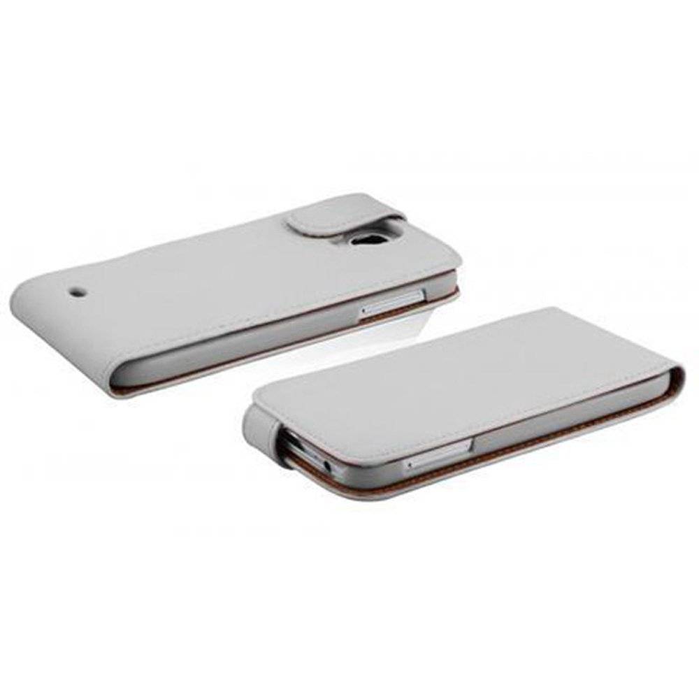 Cadorabo Hülle für Samsung Galaxy S4 Hülle in POLAR WEIß - Handyhülle im Flip Design aus glattem Textilleder - Case Cover Schutzhülle Etui Tasch