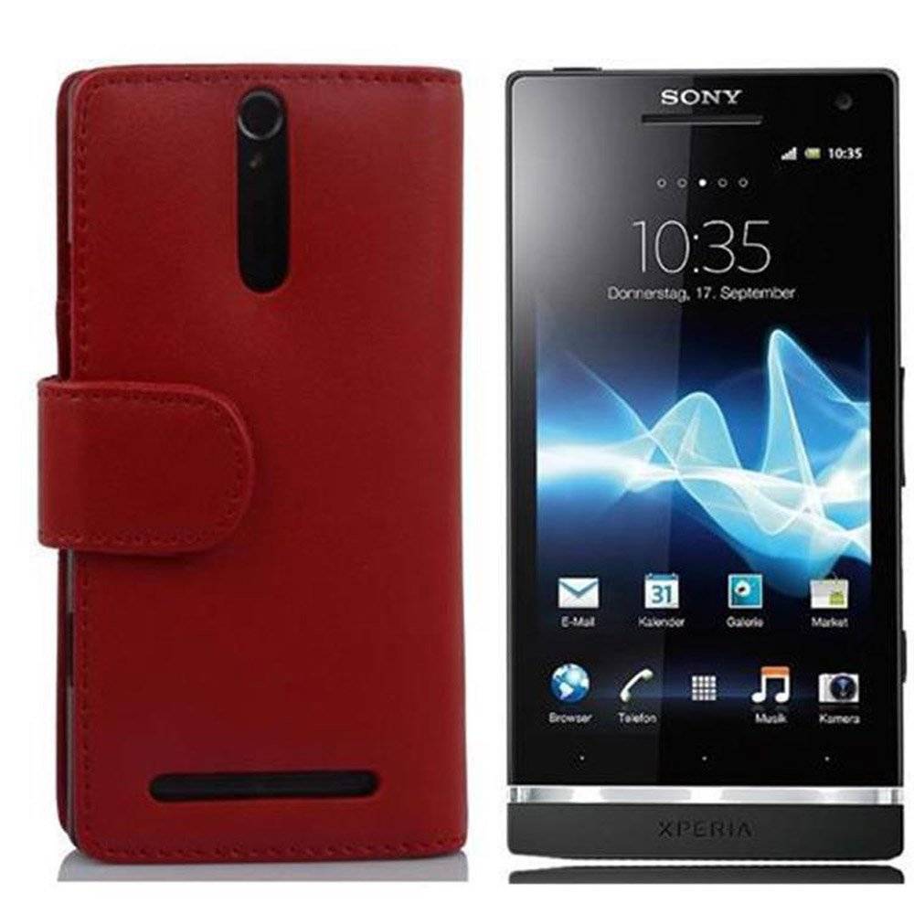 Cadorabo Handy Hülle für Sony Xperia S  Hülle in CHILI ROT , Schutzhülle Tasche case cover mit Kartenfach im glatten Design
