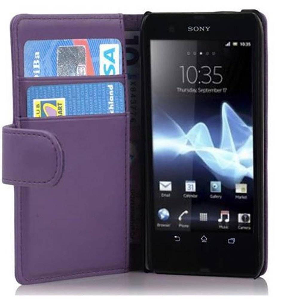 Cadorabo Handy Hülle für Sony Xperia T Hülle in FLIEDER VIOLETT , Schutzhülle Tasche case cover mit Kartenfach im glatten Design