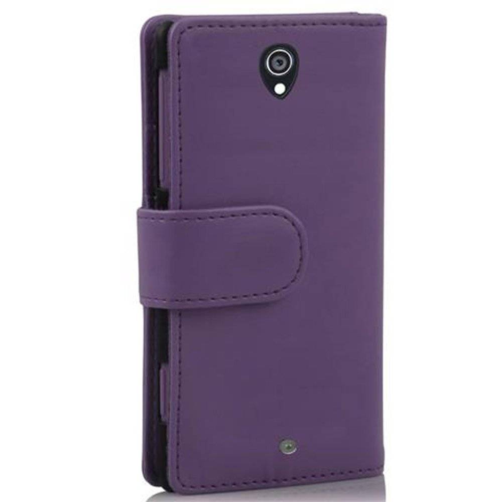 Cadorabo Handy Hülle für Sony Xperia T Hülle in FLIEDER VIOLETT , Schutzhülle Tasche case cover mit Kartenfach im glatten Design
