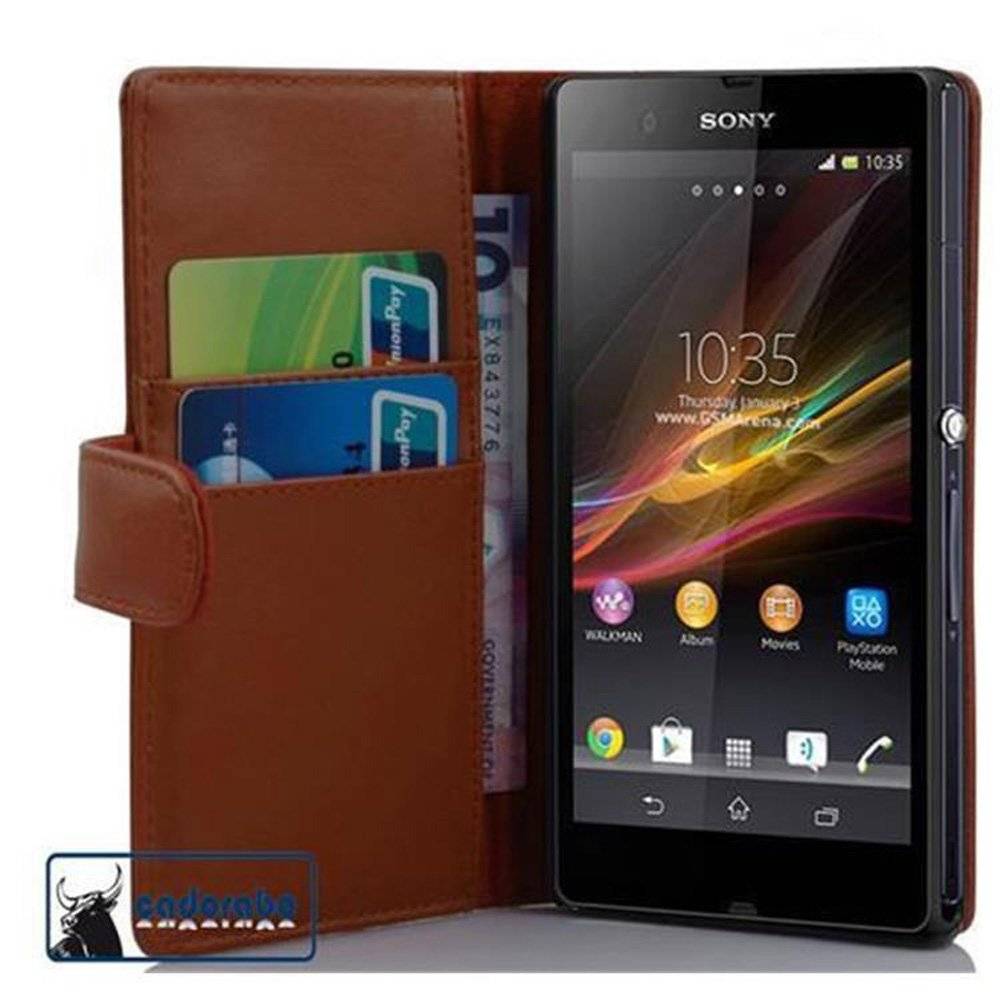 Cadorabo Handy Hülle für Sony Xperia Z (1. Gen.)  Hülle in KAKAO BRAUN , Schutzhülle Tasche case cover mit Kartenfach im glatten Design